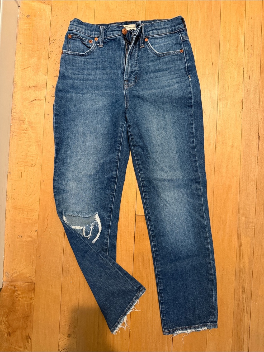 Madewell Women's The Perfect Vintage Crop Jeans with Distressed Knee size 25